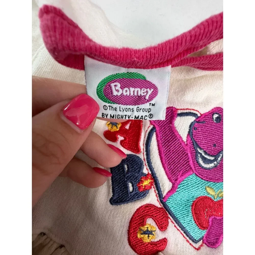 Vintage 90s Barney Long Sleeve Shirt Pink White Sweatpants Alphabet Numbers 3T